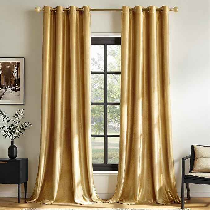 MIULEE Velvet Curtains Golden 52 x 108 Inch Length Set of 2 | Extra Long by MIULEE