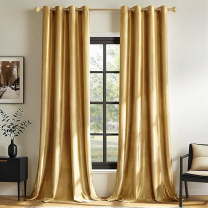 MIULEE Velvet Curtains Golden 52 x 84 Inch Length Set of 2 | Grommet Drapes by MIULEE