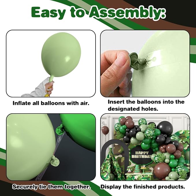 Camouflage Balloon Arch Kit, Camo Drak Green Avocado Green Black Balloons - Image 3