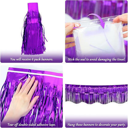 LOLStar Purple Foil Fringe Tinsel Garland, Tinsel Streamers Banner, 6 Pack | - Image 4