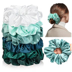 CEELGON Large Silk Satin Scrunchies - Jumbo Hair Ties for Thick Curly Hair - Pack of 6 (Green)