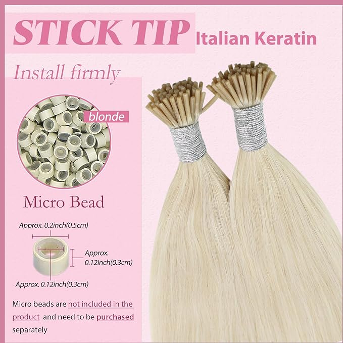 YoungSee I Tip Hair Extensions Human Hair Blonde I Tip Extensions Platinum Blonde 16 Inch Itip Hair Extension Real Human Hair 80s 50g Itip Hair Extension Soft for Engagement