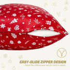 THXSILK Christmas Style 6A+ Grade Mulberry Silk Pillowcase for Hair and Skin, 22 Momme 100% Pure Silk Pillow Case with Hidden Zipper, Christmas Holly Printed Pillow Cover, Red， King