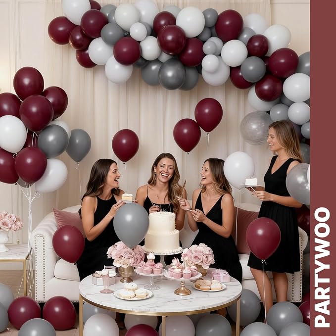 PartyWoo Burgundy White and Gray Balloons 66pcs 12 Inch Burgundy Balloons | - Image 4