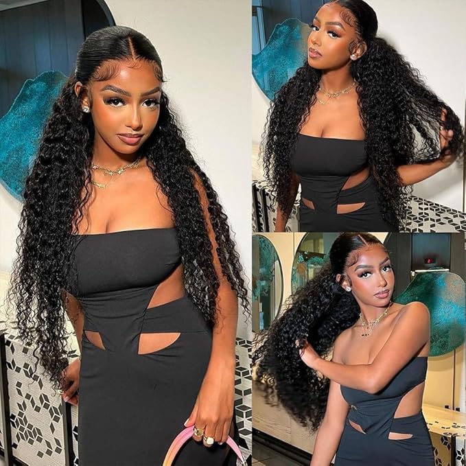 36 Inch Deep Wave Lace Front Wigs Human Hair 13x6 HD Lace Frontal Wigs for Women 200% Density Deep Curly Human Hair Wigs Pre Plucked with Baby Hair Glueless Curly Human Hair Wigs