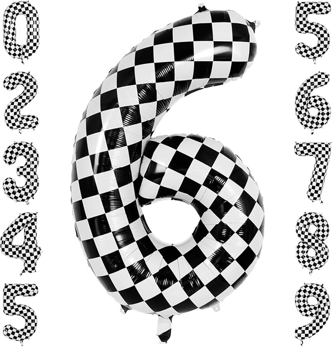 40 Inch Checkered Number 6 Balloon, Large Foil Black and White Number Balloons by Unknown