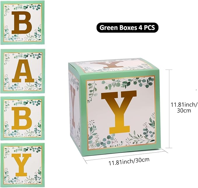 Voircoloria Baby Boxes with Letters, Sage Green, 4 Transparent Balloon Boxes | - Image 2