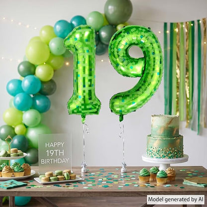 40 Inch Lime Green Pixel Number 19 Balloon, Final Teen Gamer Bday Decor | 40" - Image 5