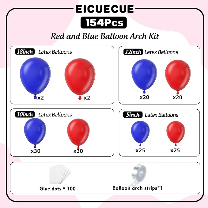 Red and Blue Balloons Garland Arch Kit 154Pcs - Image 2