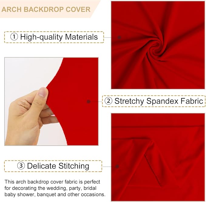 FANPROMS Wedding Arch Covers Set of 2 Red Arch Cover 6FT 7.2FT Spandex Arch - Image 2