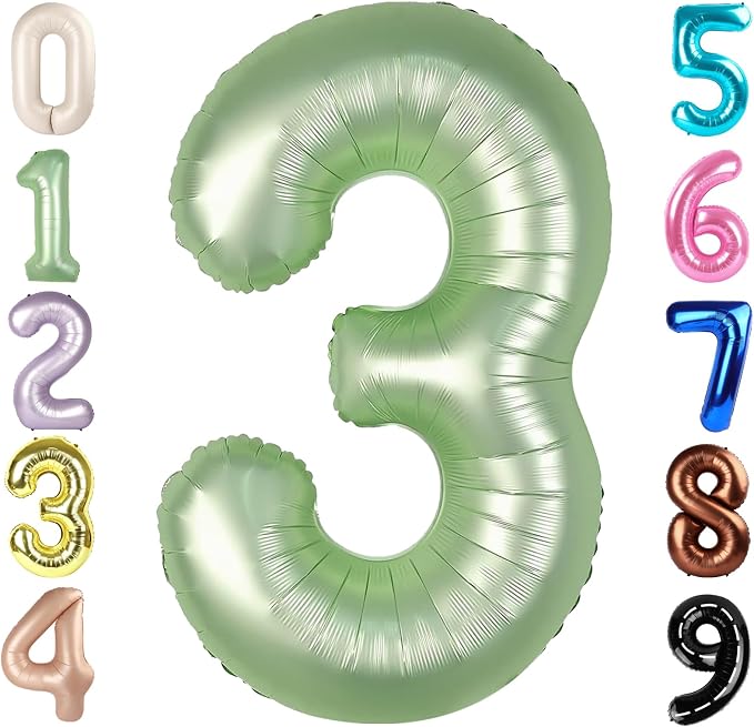 3 Balloon Number 40 Inch Olive Green Balloons by Mluchee