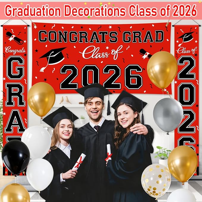WOHOHOHO 23Pcs Graduation Decorations 2026 Set, Class of 2026 Backdrop - Image 3