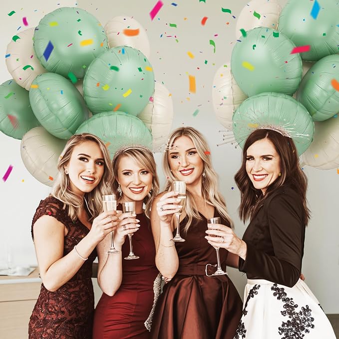20PCS 18 Inch Round Foil Balloon, Round Shaped Balloons, Retro Sage Green Cream - Image 4