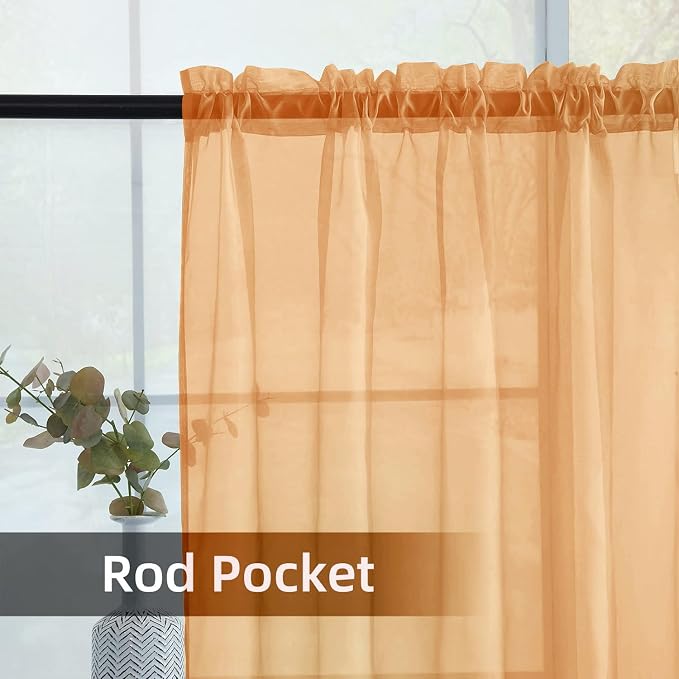 SpaceDresser Beige Sheer Curtains 4 Panels Rod Pocket Semi-Sheer Curtain 54 - Image 5