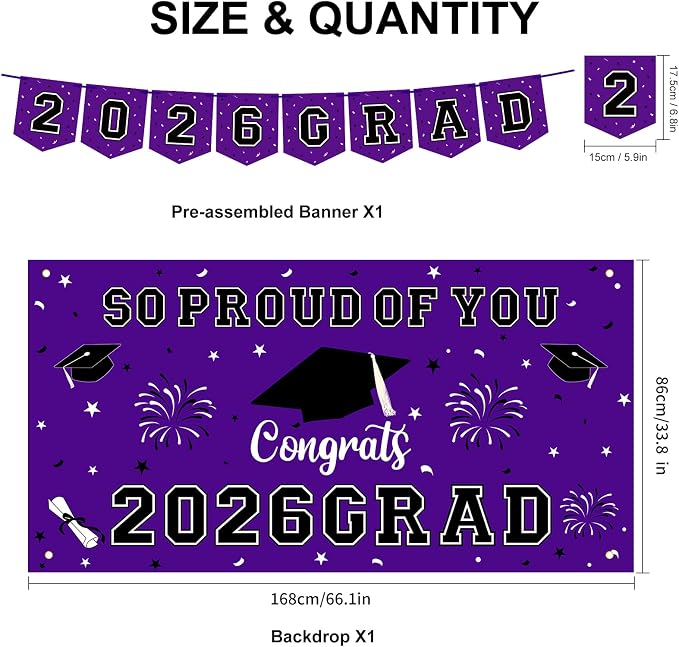 59Pcs Graduation Decorations 2026 Backdrop Balloons Banner Centerpiece Hanging - Image 2
