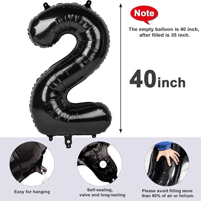 2 Balloon Numbers 40Inch Two Balloons Black Party Decorations - Image 6