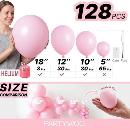 PartyWoo Baby Pink Balloons 128 pcs Different Sizes of 18 12 10 5 Inch Pastel - Image 6