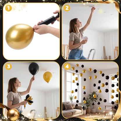 120 Pcs Graduation DIY Floating Black Gold Balloon Wall Kit 5 Inch Balloons - Image 4
