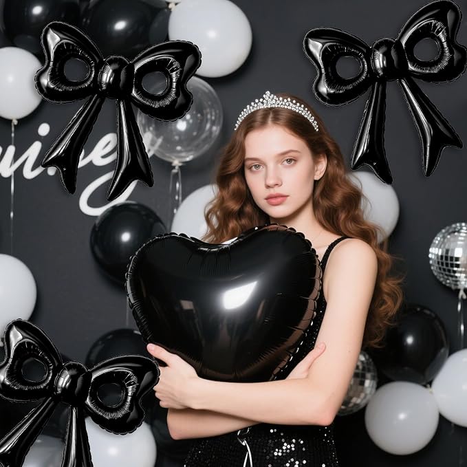 Black Happy Birthday Balloons, 31”Huge Black Bow Aluminum Foil Balloon Banner - Image 5