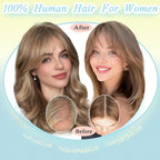 Hair Toppers for Women Real Human Hair, 360° 3D Toppers Pieces for Women with Thinning Crown Wispy Bangs 14 Inch Upgrade Big Basement (Natural Black, 14 Inch Wispy Bangs)