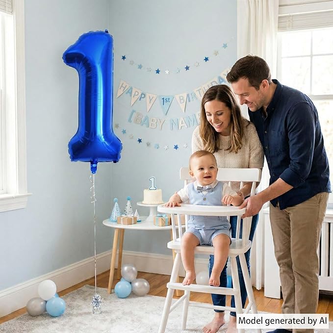 Navy Blue Number 1 Balloon 40 Inch, Shiny Foil Digit Party Supplies | Gorgeous - Image 2
