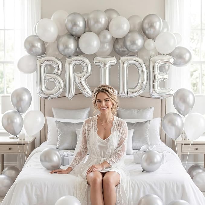 BRIDE Balloons Bachelorette, 16 inch Silver Bride Balloons - Image 3
