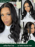 KLAIYI HD Real Scalp Wig 13x4 Lace Frontal Human Hair Wig Loose Body Wave with Face Framing Curtain Bangs Pre Everything Glueless 3S Wear and Go Precut Lace Pre Plucked Pre Bleached 180%Density 18Inch