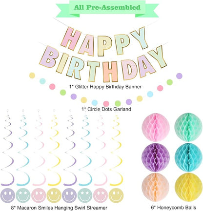 YEOCU Birthday Decorations, No DIY Pre-Strung Happy Birthday Banner | Pastel - Image 2