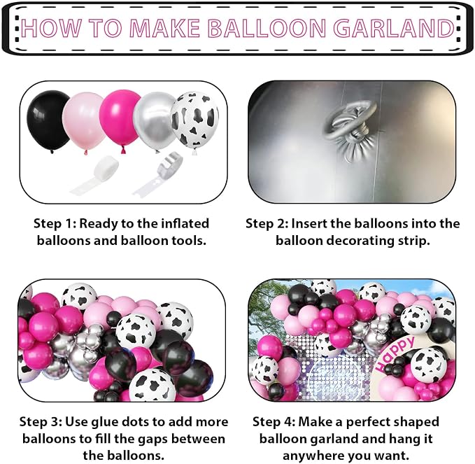 Hot Pink and Black Balloons Arch Kit, Cowgirl Farm Birthday Decoration western - Image 6