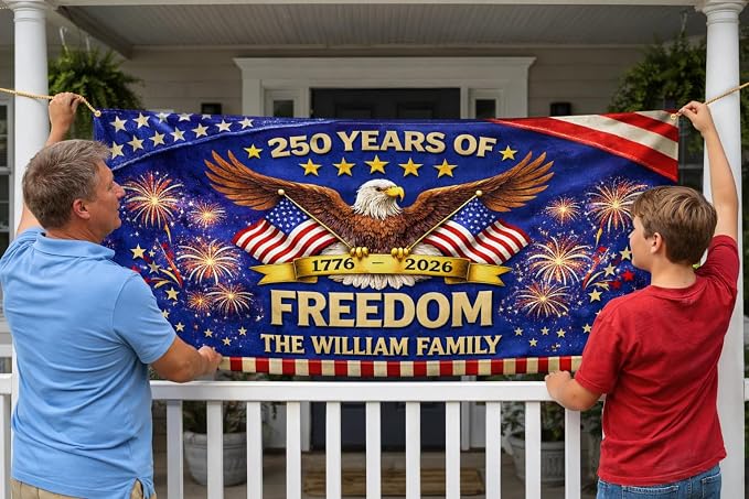 Personalized 250 Years of Freedom USA Banner 1776-2026, Patriotic American - Image 2