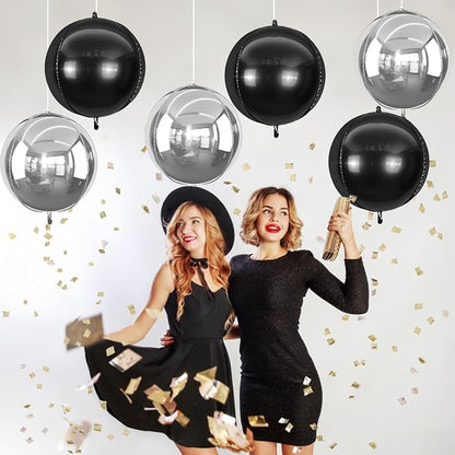 6Pcs Silver Black Round Foil Balloons, Giant 4D Round Ball Balloon, 22 Inch - Image 5
