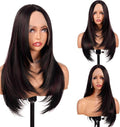 Black Mix Red Long Straight Wig for Women 26 Inches Synthetic Layered Wig Long Straight Synthetic Lace Front Wig Middle Part Synthetic Wigs for Daily Cosplay Party Use(#Black Mix Red, 26 Inch)