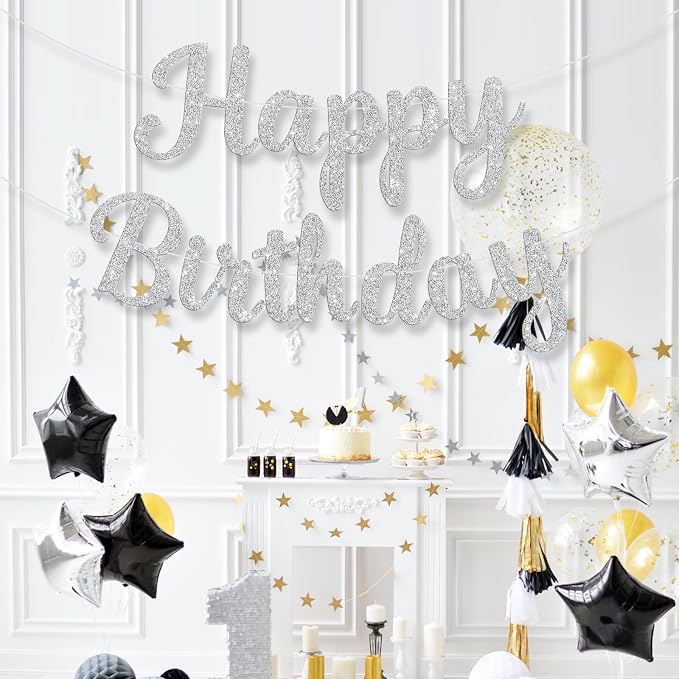 Glitter Happy Birthday Banner Sign Birthday Garland Wall Door Banners Flag - Image 4