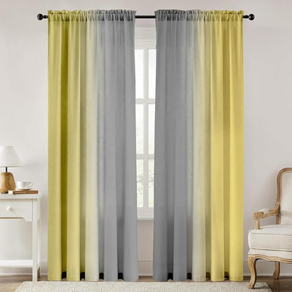 Yellow and Grayish Curtains for Living Room 84 Inch Length Ombre Curtains 2 - Image 7