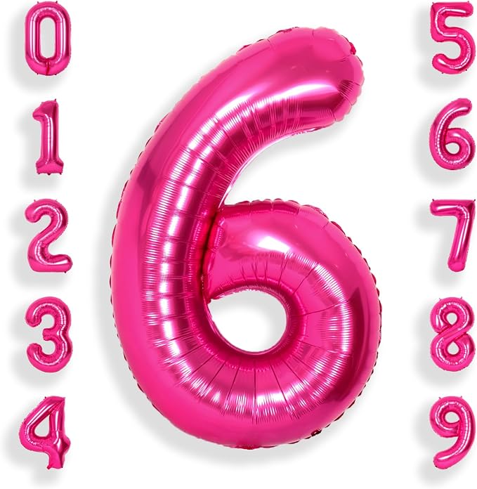 SUWEN 40 Inch Hot Pink Large 6 Balloon Numbers Big Foil Helium 0-9 | Jumbo by SUWEN