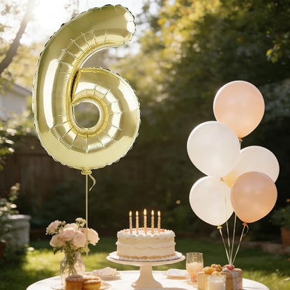 40 Inch Number 6 Balloons for 6th Birthday Party Decorations, 0-100 Champagne - Image 3