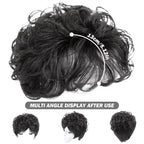 5.1'' Black Hair Toppers for Women, Curly Synthetic Hair Topper with Bangs, Breathable Fluffy Clip-in Natural Wig Toppers, Thinning/Loss, For Thin