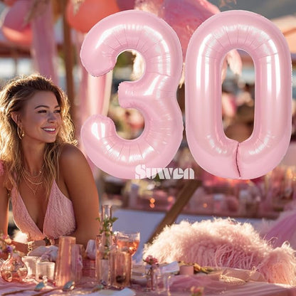 SUWEN 40 Inch Large Pink 30 Balloon Numbers Big Foil Helium Number Balloons 0-9 - Image 2