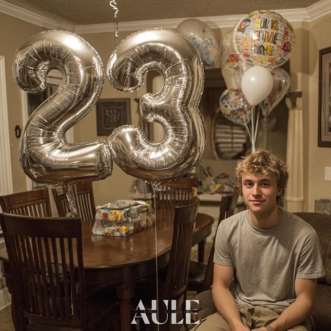 AULE 40 Inch Silver 23 Balloon Number Foil 0-9 Birthday Big Numbers | Birthday - Image 3