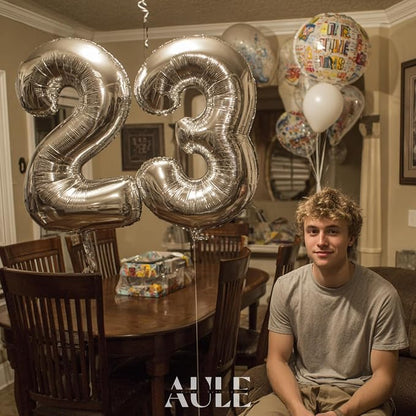 AULE 40 Inch Silver 23 Balloon Number Foil 0-9 Birthday Big Numbers | Birthday - Image 3