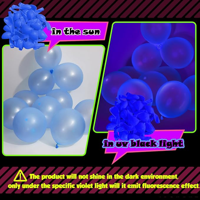 100 Pcs UV Neon Blue Balloons 12 inch Neon Party Supplies, Glow in the Dark - Image 4