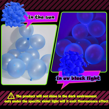 100 Pcs UV Neon Blue Balloons 12 inch Neon Party Supplies, Glow in the Dark - Image 4