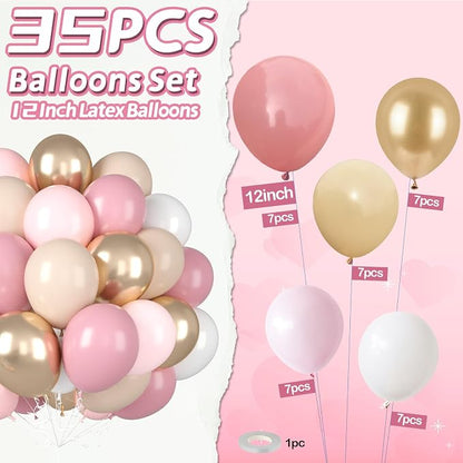 Dusty Pink Gold Balloons, 12 Inch Pastel Pink Metallic Gold Balloons - Image 2