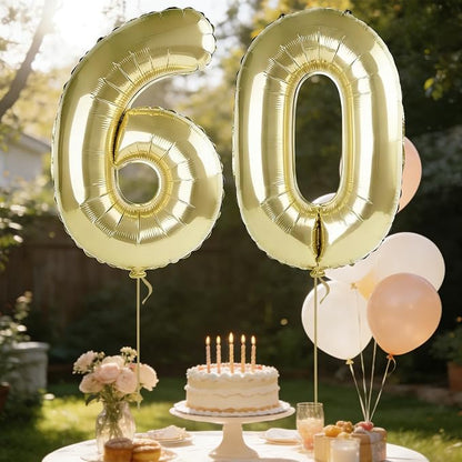 40 Inch Number 60 Balloons for 60th Birthday Party Decorations, 0-100 Champagne - Image 3