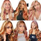 24 26 28 Inch Color 350 Bundles Human Hair Highlight Ginger Orange Bundles Brazilian Virgin Remy Hair Extensions Double Weft 2 Tone Orange and Blonde Bundle Hair Weave