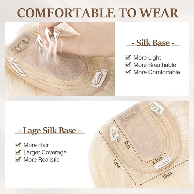Rich Choices Hair Toppers for Women Real Human Hair 100% Human Remy Toppers NO Bangs for Women with Thinning on Top Clip in Hairpiece 4"x4.7"Lace Base 14 Inch #60 Platinum Blonde