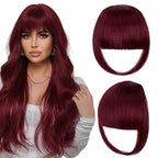 Clip in Bangs, Synthetic French Bangs Hair Clip, Fake Bangs Fringe with Temples Hairpieces for Women Natural Curved Hair Extensions for Daily Wear Wine Red
