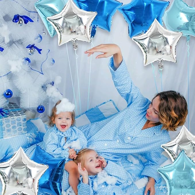 TONIFUL 30 Pcs Star Balloons 18 Inch Large Blue Silver Foil Balloons | Helium - Image 3
