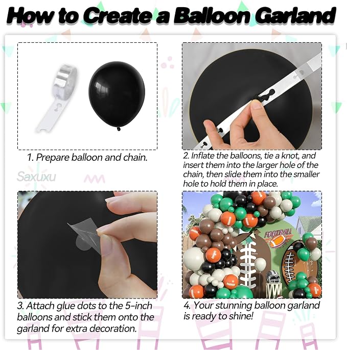Football Balloon Arch Kit, Football Print Balloon Dark Green Brown White - Image 3