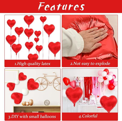 Biapian Foil Heart Balloons Red, Valentines Balloons 18inch Red Foil Balloons - Image 8